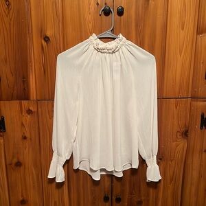 Loft White Mock Neck Long Sleeve Blouse - Size XS - NWT